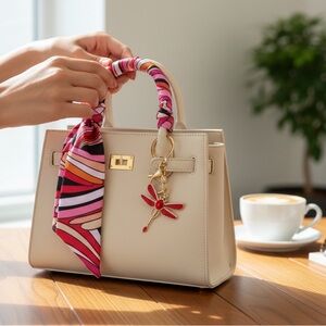 Red and Pink Keychain with Scarf Set